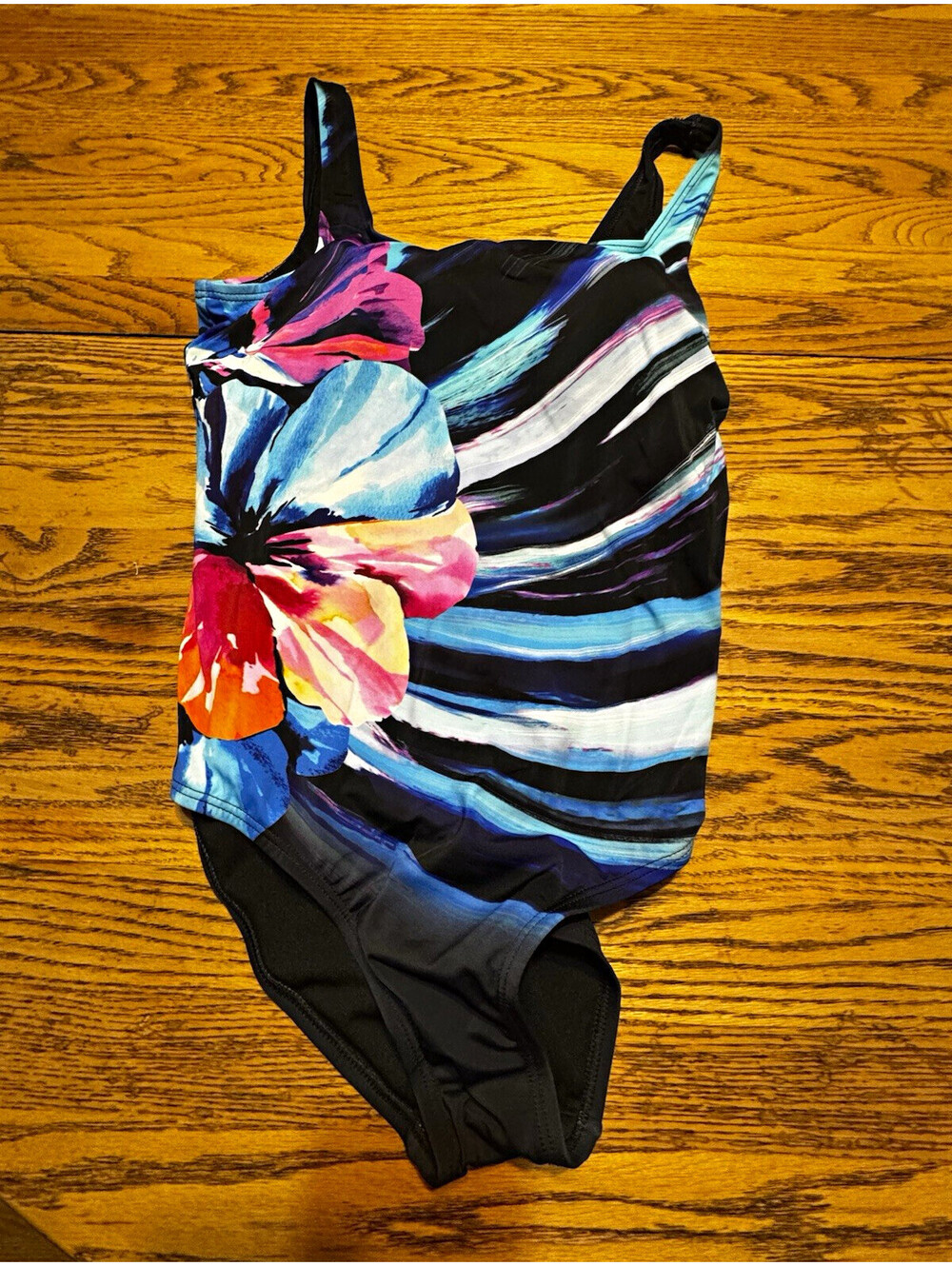 Swimsuits For All 1 Piece Swimsuit Womens 14 C Floral Black Blue Wide Strap NWOT